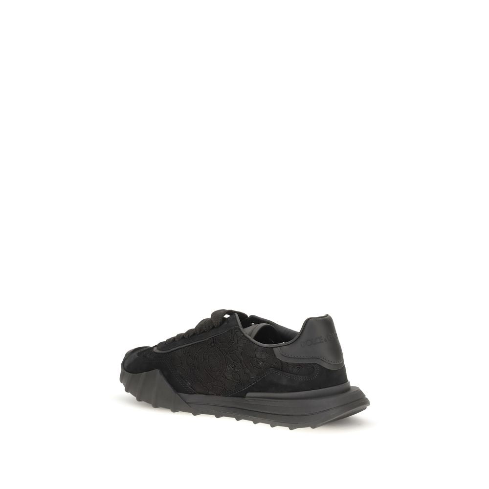 Sneakers by Dolce & Gabbana for women in polyester & bos taurus suede calf leather black presents a sumptuous silhouette, artfully capturing the essence of the Women's Chunky Polyester & Bos Taurus Suede Calf Leather Sneakers with its sumptuous chunky style design.