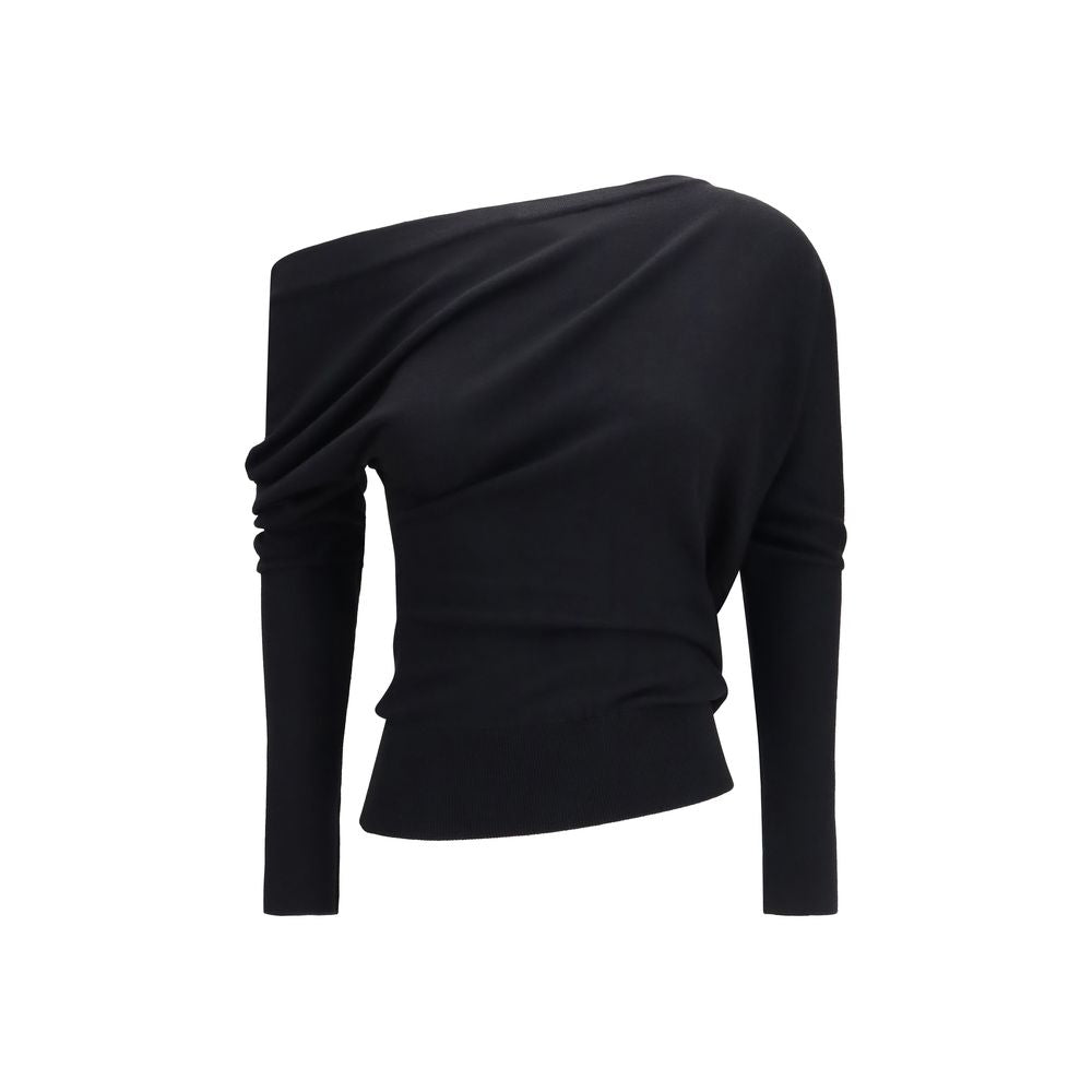 Sweatshirt by Tom Ford for women in silk & merino wool black features an exquisite silhouette, showcasing and asymmetric neckline details for a exquisite look.
