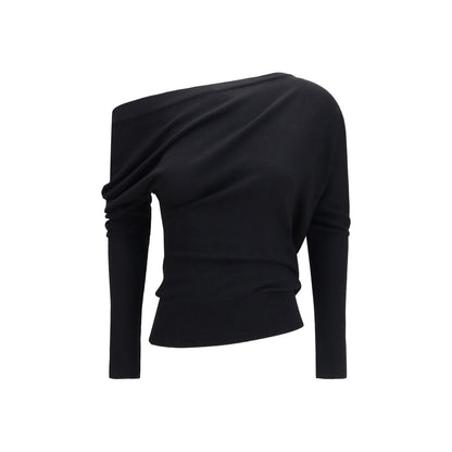 Sweatshirt by Tom Ford for women in silk & merino wool black features an exquisite silhouette, showcasing and asymmetric neckline details for a exquisite look.