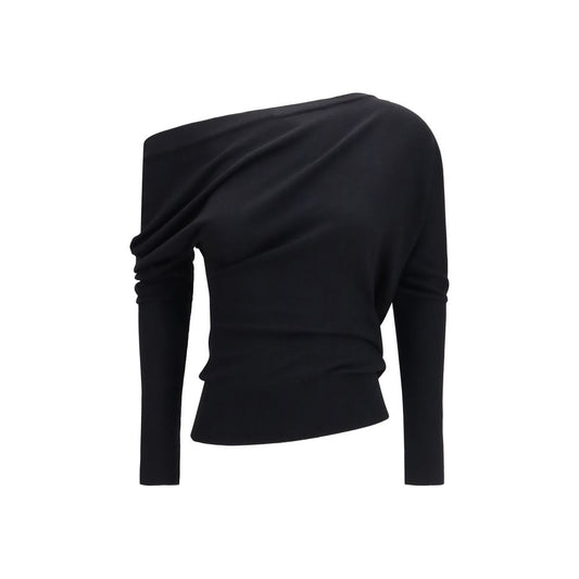 Sweatshirt by Tom Ford for women in silk & merino wool black features an exquisite silhouette, showcasing and asymmetric neckline details for a exquisite look.