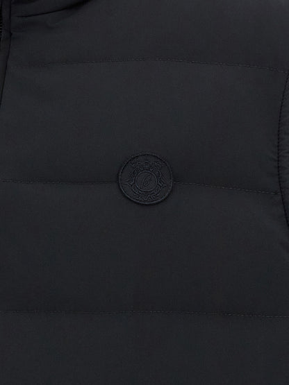 Vest by Brioni for men in goose-down polyester & cashmere blue showcases a dynamic silhouette, perfectly balancing pockets & insulated with a dynamic for a sophisticated, high-fashion look.