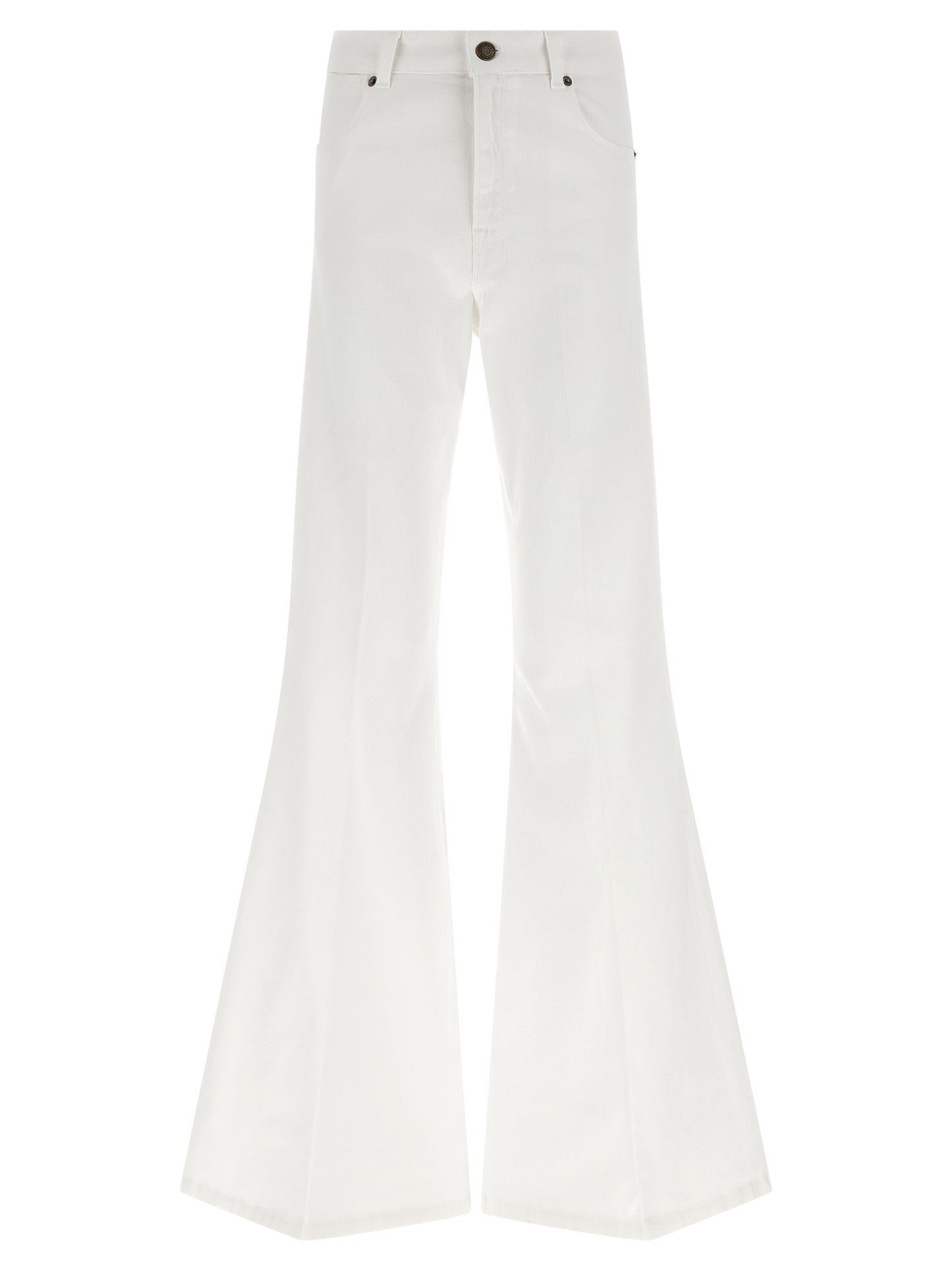 Jeans by Twinset for women in stretch denim cotton white features an sartorial flared and long with a cut for a sartorial finish.
