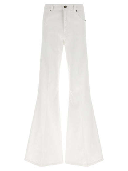 Jeans by Twinset for women in stretch denim cotton white features an sartorial flared and long with a cut for a sartorial finish.