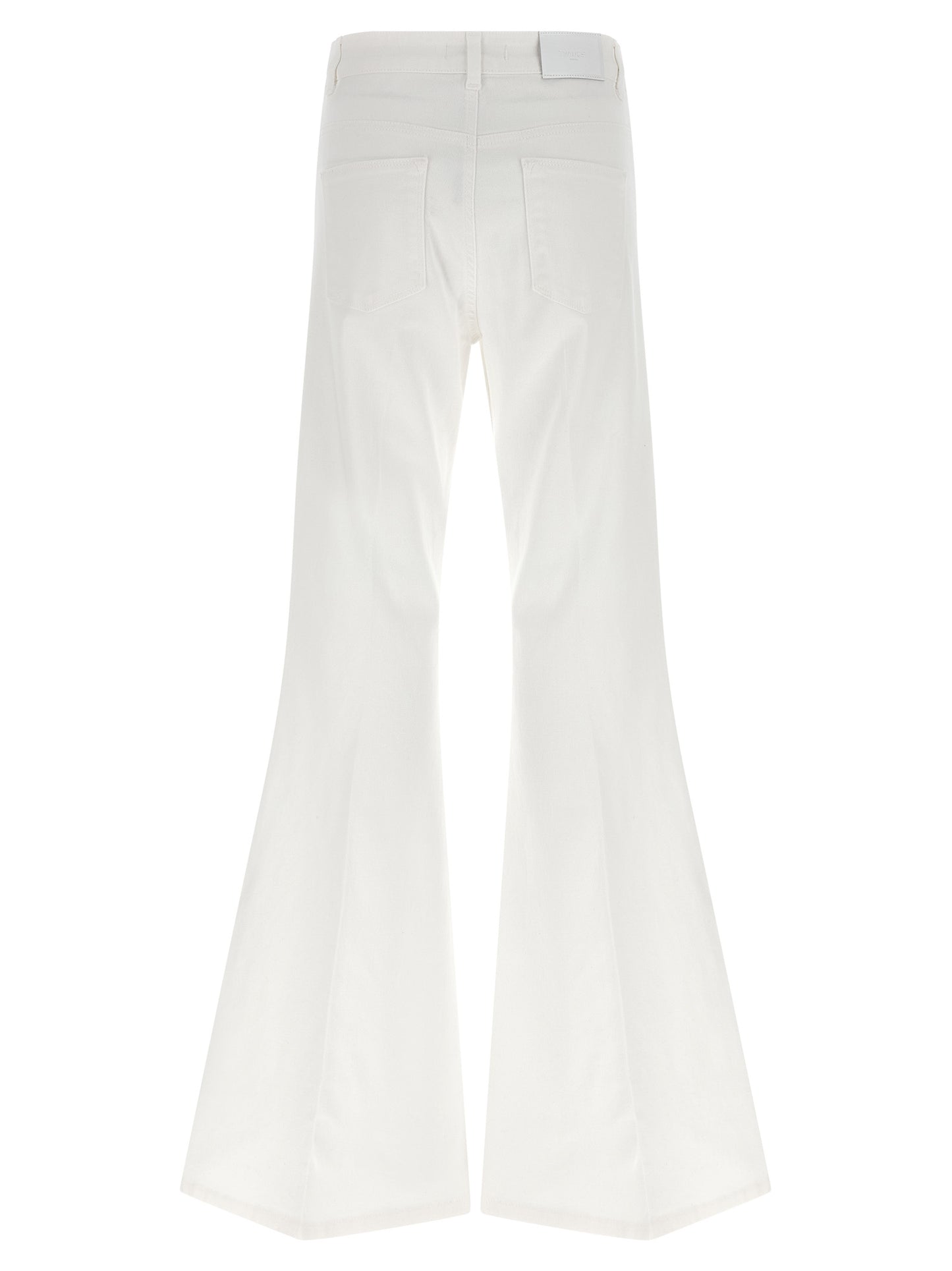 Jeans by Twinset for women in stretch denim cotton white presents a refined pantology silhouette, artfully defined by a refined pantology flared, long, and a sophisticated .