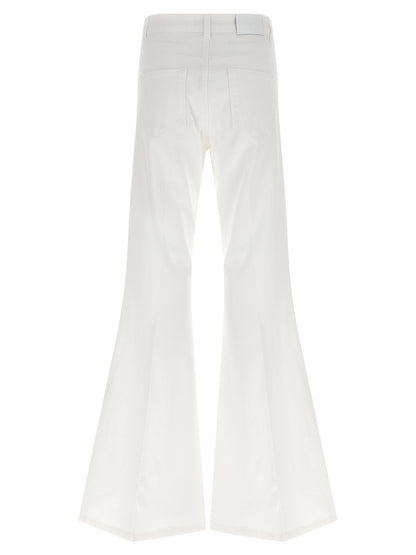 Jeans by Twinset for women in stretch denim cotton white presents a refined pantology silhouette, artfully defined by a refined pantology flared, long, and a sophisticated .