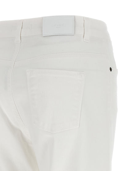 Jeans by Twinset for women in stretch denim cotton white presents a tailored silhouette, showcasing a tailored flared and long cut with a refined for a truly tailored aesthetic.