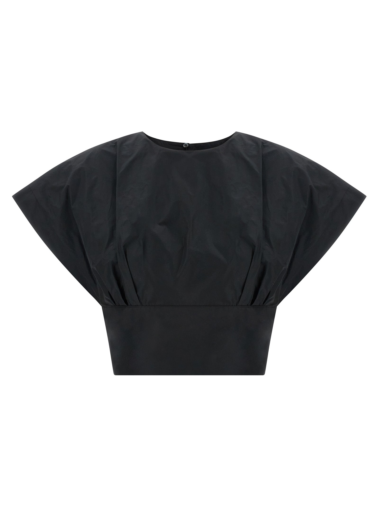 Blouse by PINKO for women in polyester black showcases a sleek silhouette, elegantly detailed with a sleek crew neckline and short-sleeve for a sleek finish.