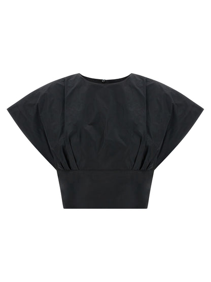 Blouse by PINKO for women in polyester black showcases a sleek silhouette, elegantly detailed with a sleek crew neckline and short-sleeve for a sleek finish.