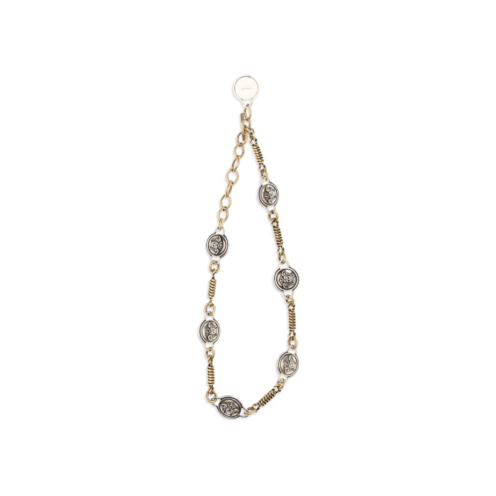 Necklace by Versace for women in polyester silver presents a artisanal silhouette, artfully highlighting the chain necklace design and artisanal Medusa T Bar Women's Silver Brass Necklace aesthetic for a sophisticated finish.