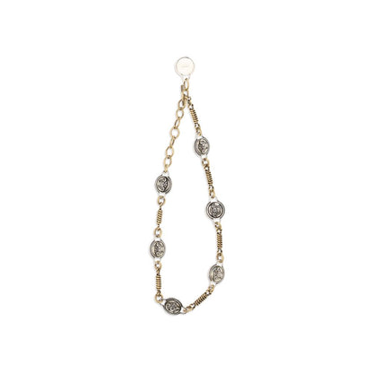 Necklace by Versace for women in polyester silver presents a artisanal silhouette, artfully highlighting the chain necklace design and artisanal Medusa T Bar Women's Silver Brass Necklace aesthetic for a sophisticated finish.