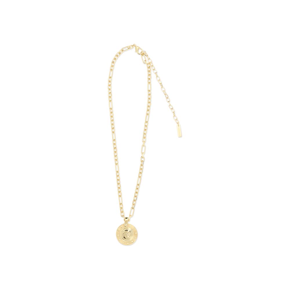 Necklace by Versace for women in polyester and gold showcases a radiant silhouette, artfully capturing the elegance of Medusa Women's Gold Brass & Nickel Necklace through its intricate chain necklace design.