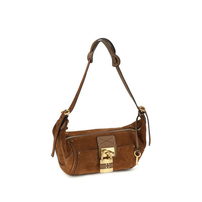 Micro Shoulder Bag by Chloé for women in bos taurus calf nappa & suede leather brown, gold & signature features a effortless sophistication silhouette, secured by a zipper & buckle with ample external-pockets and versatile shoulder-strap & adjustable-strap for a effortless sophistication finish.