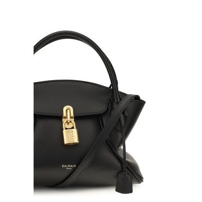This Small Crossbody Handbag by Balmain for women in bos taurus calf leather and black, gold & signature presents a sculptural silhouette featuring a secure , ample , and versatile crossbody-strap, shoulder-strap, adjustable-strap & handle for a sculptural finish.
