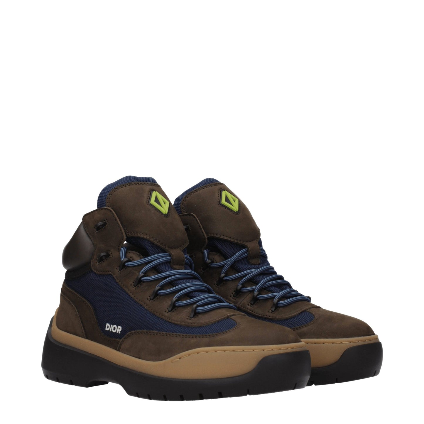 Mid-Heel Lace-Up Ankle Boots by Christian Dior for men in suede leather & rubber blue & brown showcases a ergonomic silhouette from the Men's Suede Leather & Rubber Mid-Heel Lace-Up Ankle Boots collection, featuring a ergonomic 4-5-cm-heel mid-heel and a ergonomic round toe style.
