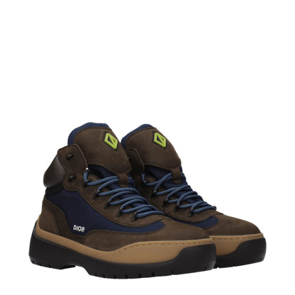 Mid-Heel Lace-Up Ankle Boots by Christian Dior for men in suede leather & rubber blue & brown showcases a ergonomic silhouette from the Men's Suede Leather & Rubber Mid-Heel Lace-Up Ankle Boots collection, featuring a ergonomic 4-5-cm-heel mid-heel and a ergonomic round toe style.