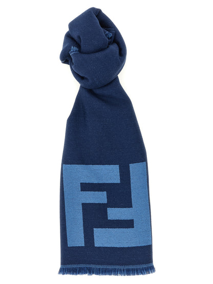 Fendi Virgin Wool Scarf - Blue Patterned Jacquard