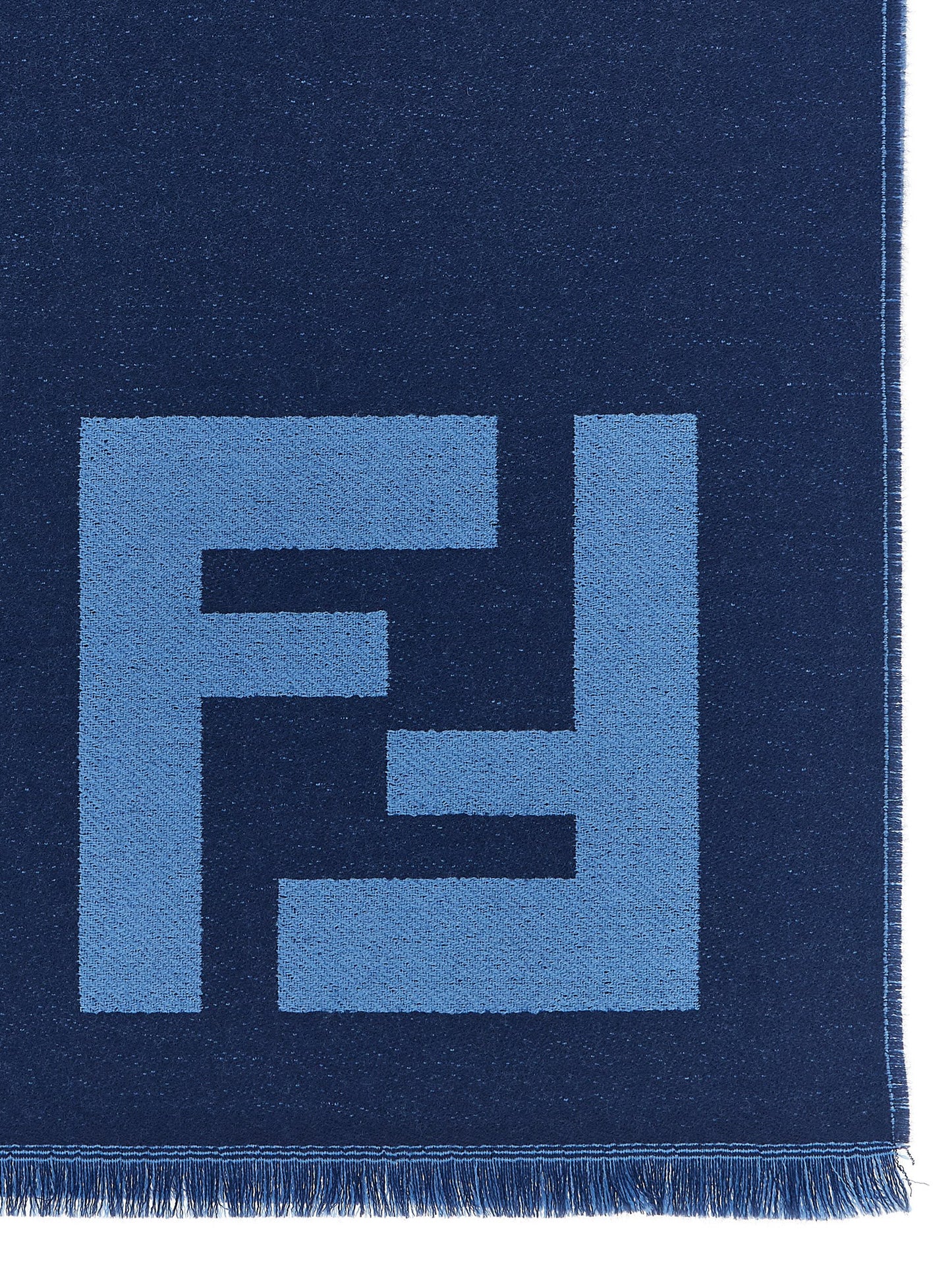 Fendi Virgin Wool Scarf - Blue Patterned Jacquard