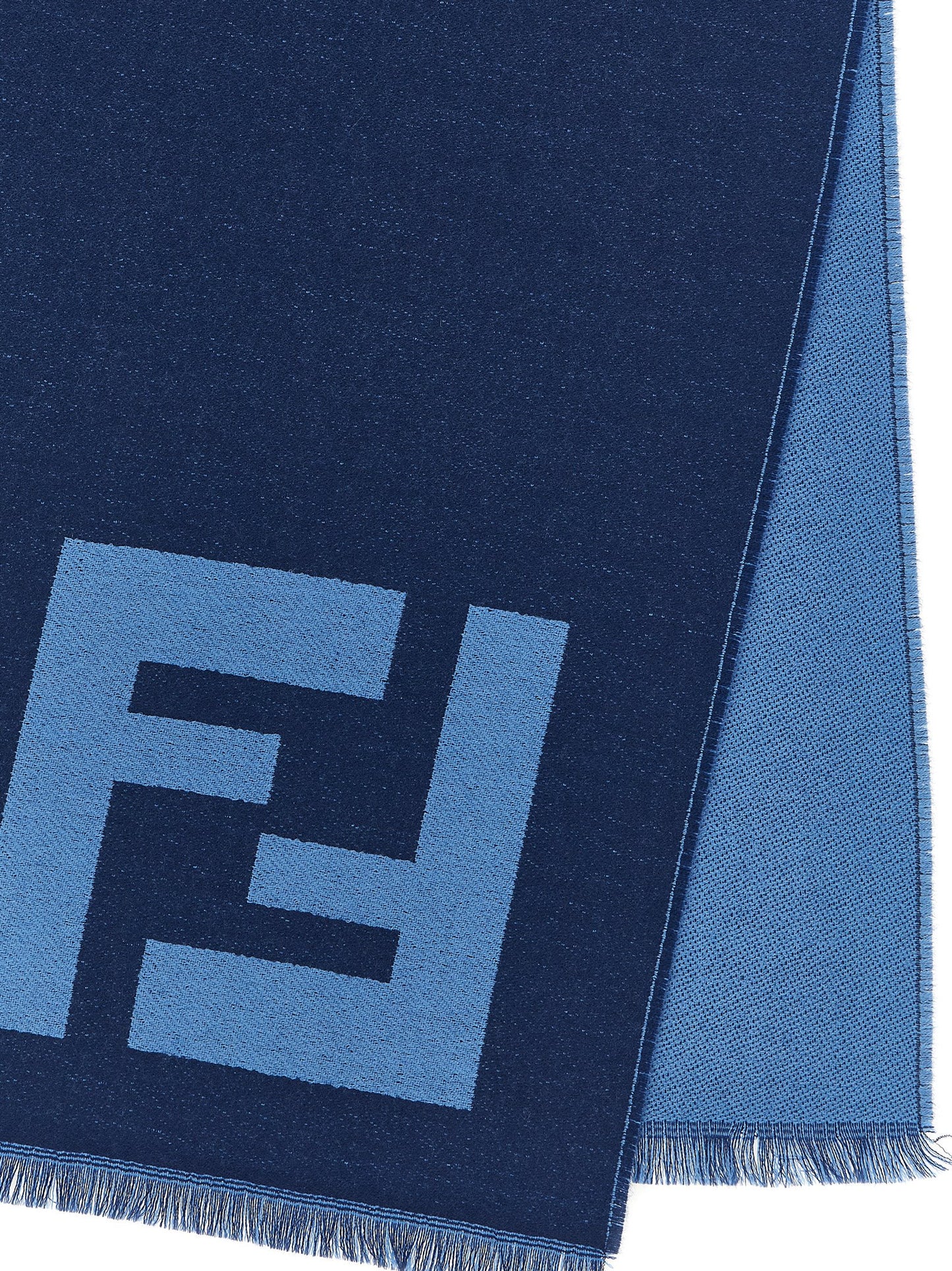 Fendi Virgin Wool Scarf - Blue Patterned Jacquard