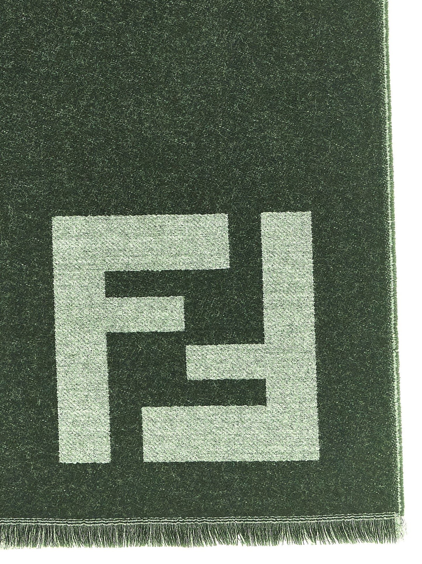Fendi Virgin Wool Scarf - Black Patterned Jacquard