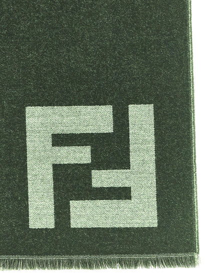 Fendi Virgin Wool Scarf - Black Patterned Jacquard