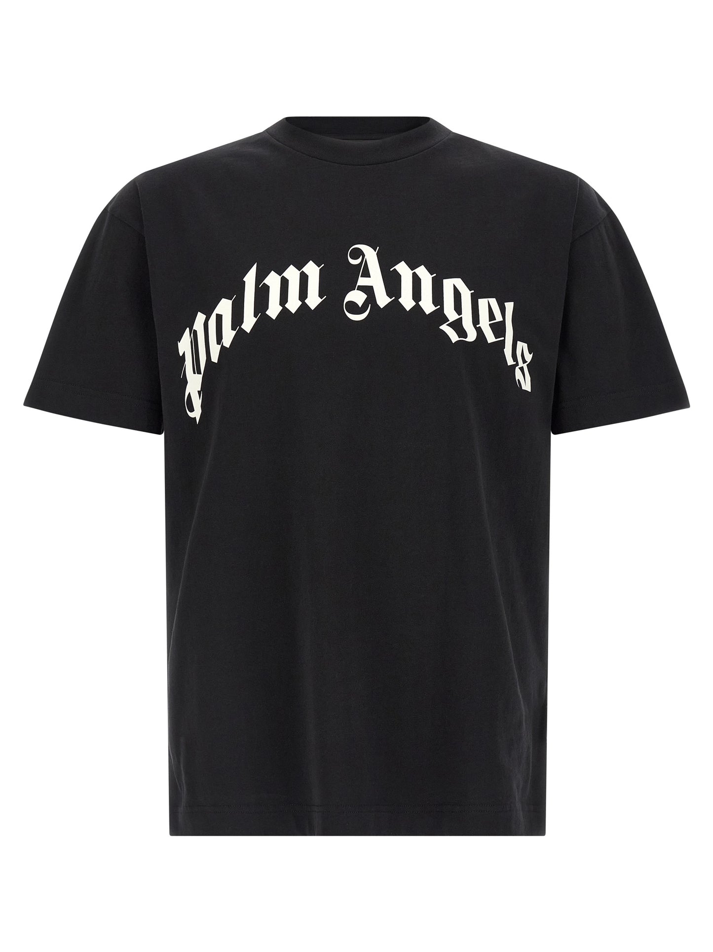 T-Shirt by Palm Angels for men in cotton bicolour, black, white & print features an edgy silhouette, meticulously detailed with a sophisticated and crew neckline for a truly edgy finish.