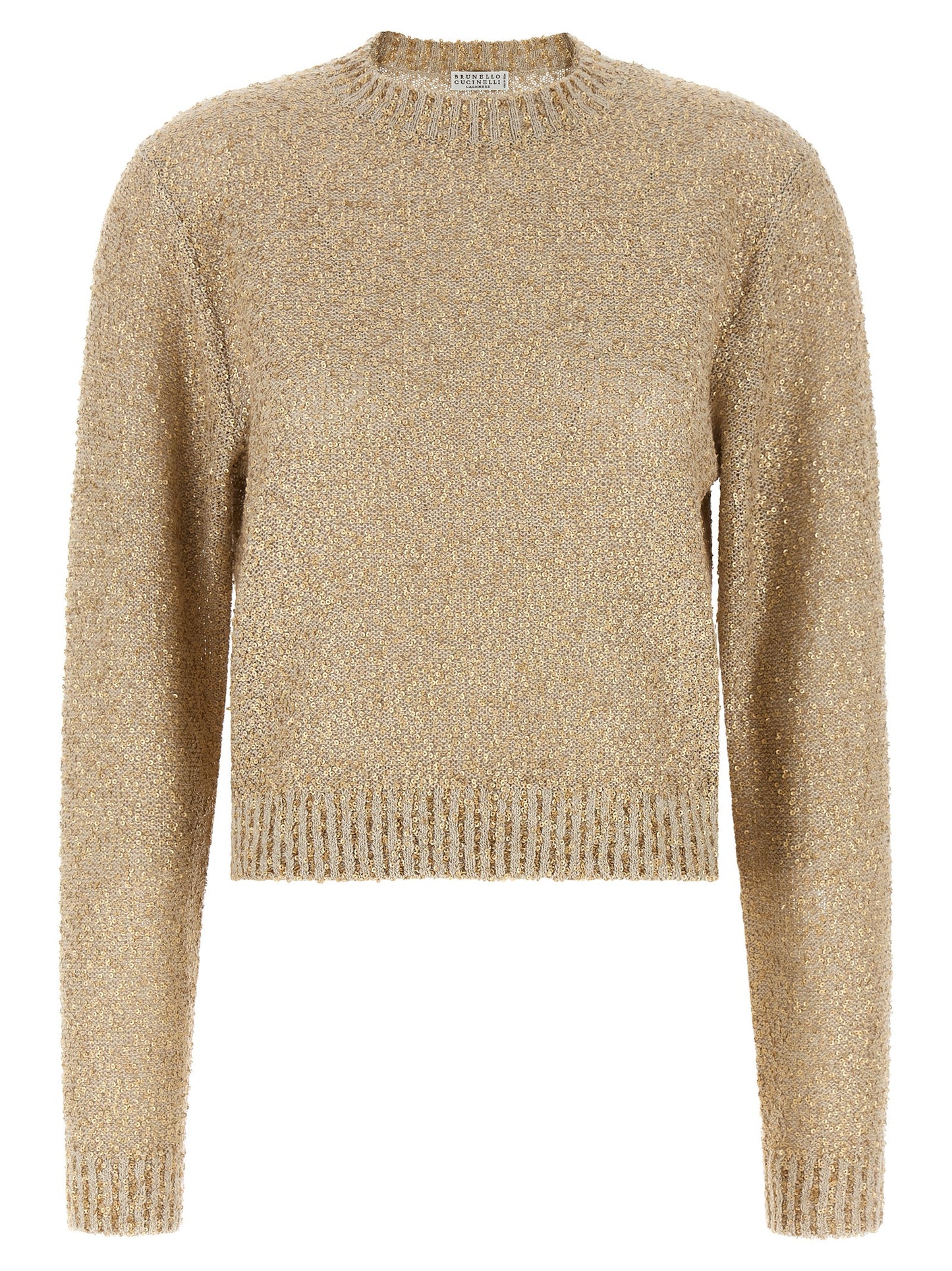 Cardigan by Brunello Cucinelli for women in silk cashmere & linen gold presents a textural silhouette, artfully finished with a textural crew neckline and for a sophisticated, textural look.