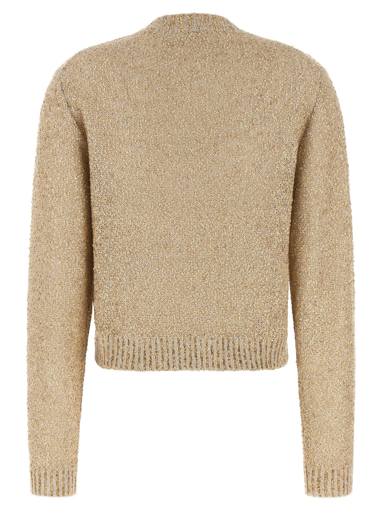 Cardigan by Brunello Cucinelli for women in silk cashmere & linen gold showcases a luxurious silhouette, meticulously detailed with a sophisticated crew neckline and for a refined finish.