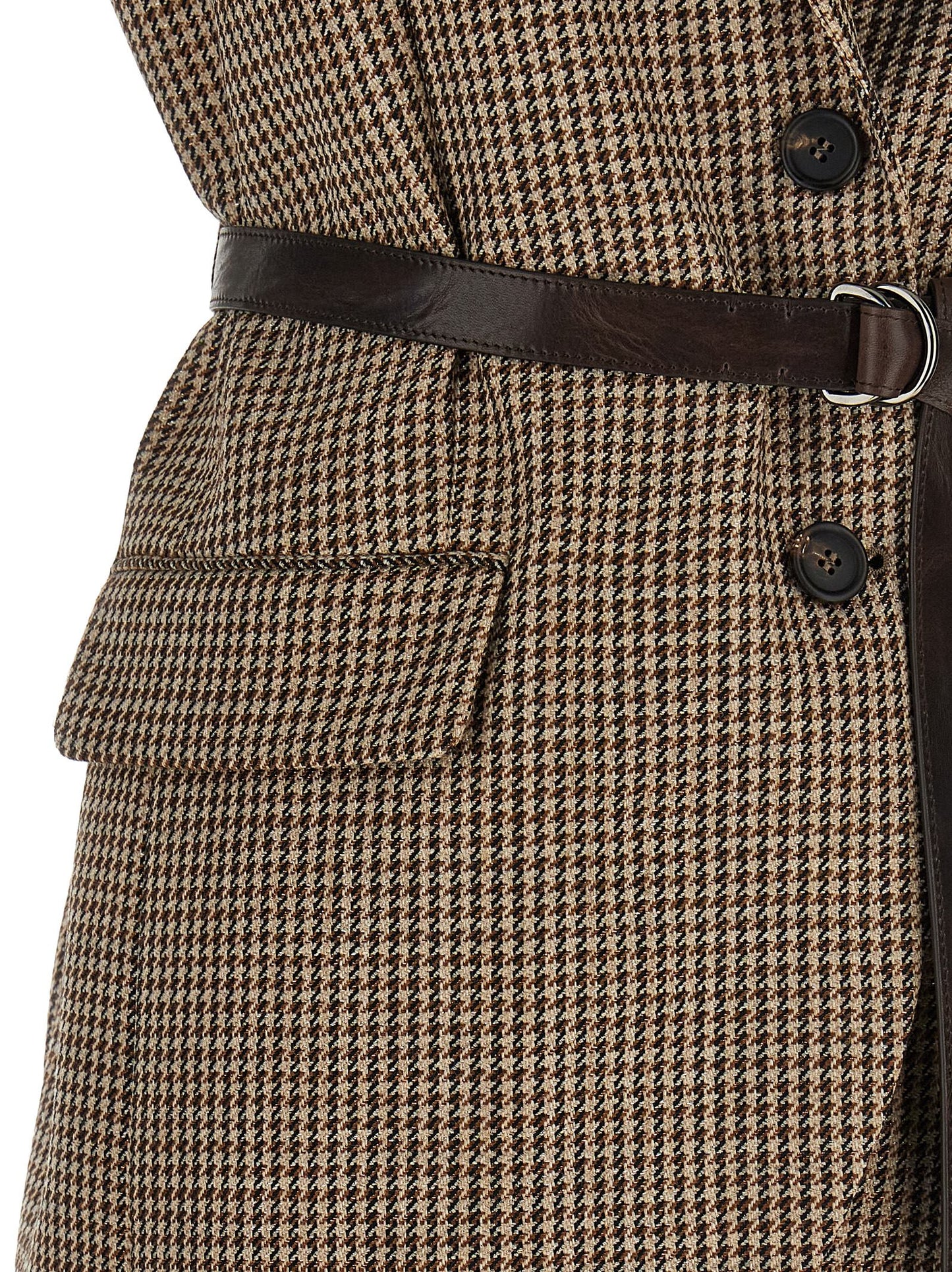 Vest by Brunello Cucinelli for women in polyamide leather & virgin wool beige & houndstooth features an on trend silhouette, showcasing a sophisticated and premium for a truly on trend finish.