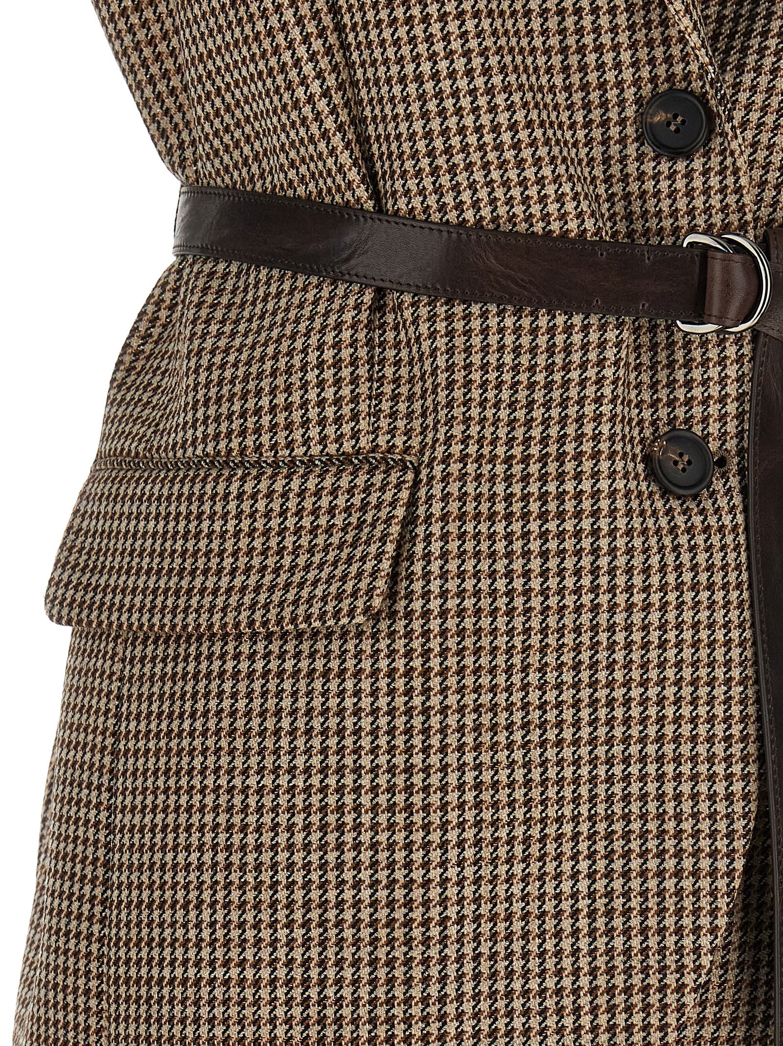 Vest by Brunello Cucinelli for women in polyamide leather & virgin wool beige & houndstooth features an on trend silhouette, showcasing a sophisticated and premium for a truly on trend finish.