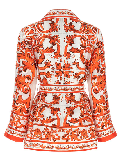 Dolce & Gabbana Essence Maiolica Women's Silk Satin Blouse - Orange Pearl Print
