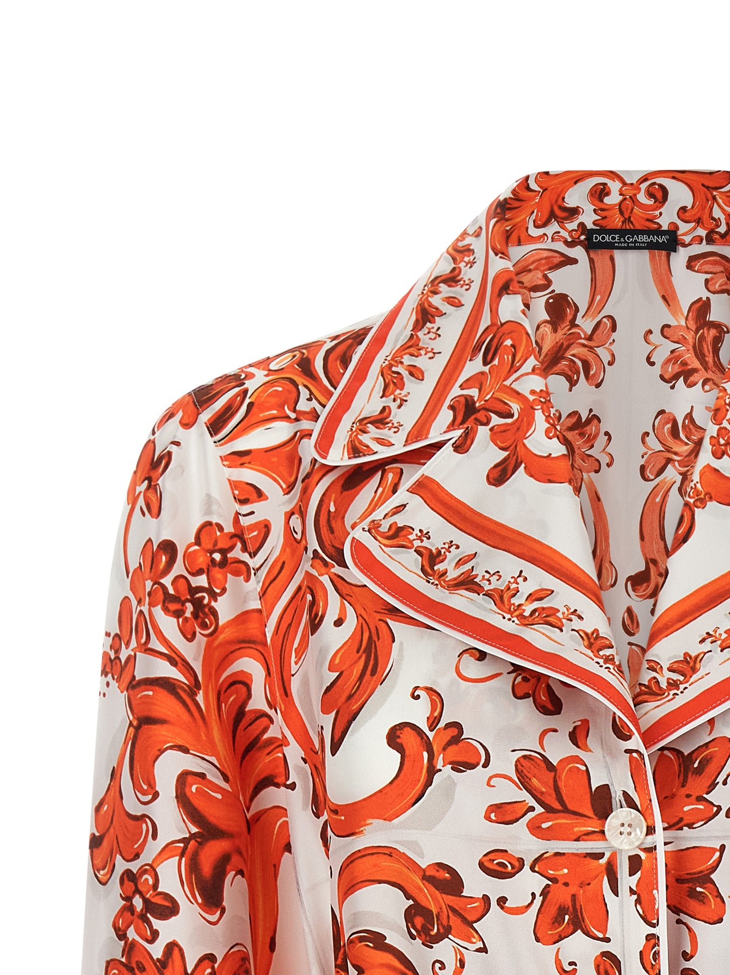 Dolce & Gabbana Essence Maiolica Women's Silk Satin Blouse - Orange Pearl Print