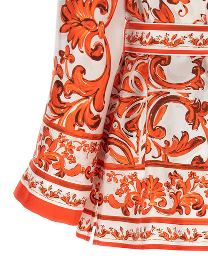 Dolce & Gabbana Essence Maiolica Women's Silk Satin Blouse - Orange Pearl Print