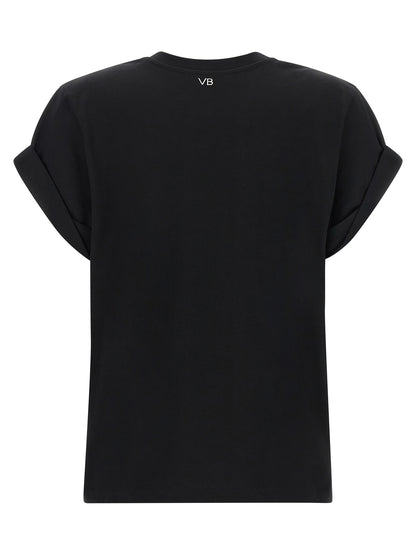 T-Shirt by Victoria Beckham for women in cotton black, white & monogram showcases a chic silhouette, artfully detailed with a chic crew neckline and for a chic finish.