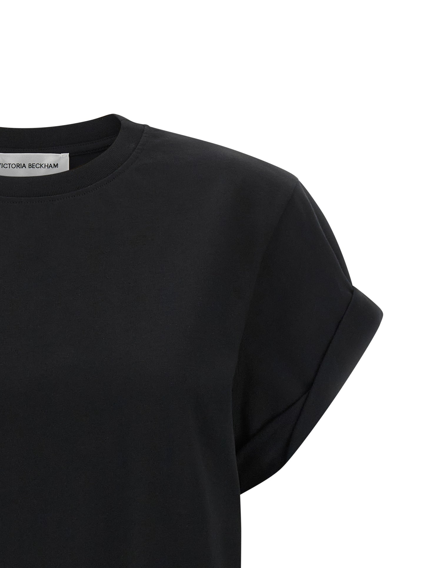 T-Shirt by Victoria Beckham for women in cotton black, white & monogram features an edgy silhouette, meticulously detailed with a sophisticated and crew neckline for a truly edgy finish.
