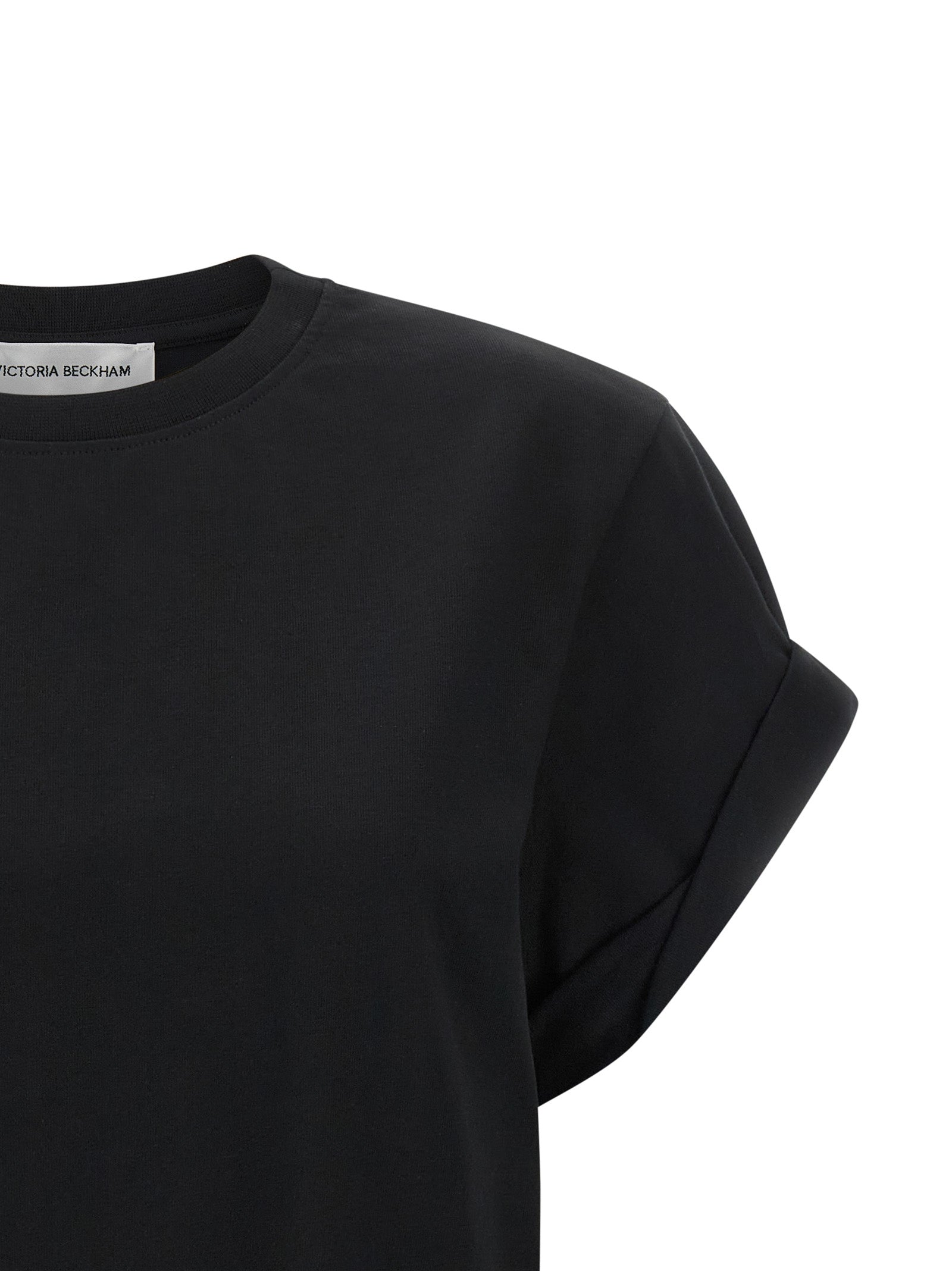 T-Shirt by Victoria Beckham for women in cotton black, white & monogram features an edgy silhouette, meticulously detailed with a sophisticated and crew neckline for a truly edgy finish.
