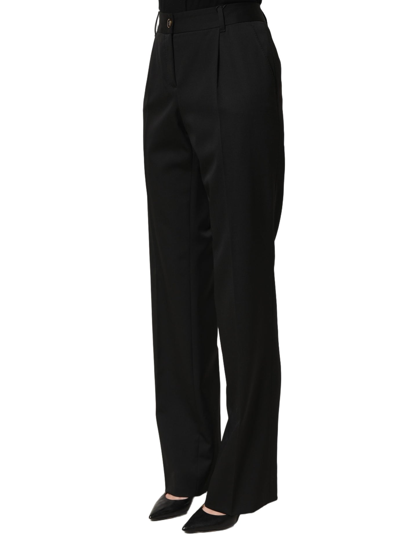 Dolce & Gabbana Black High Waist Straight Dress Trouser Pants