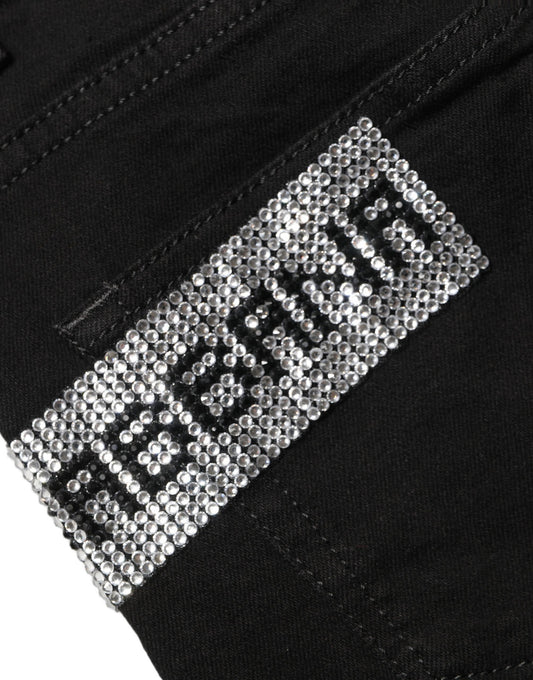 Dolce & Gabbana Black Grace Rhinestone HighWaist Denim Jeans