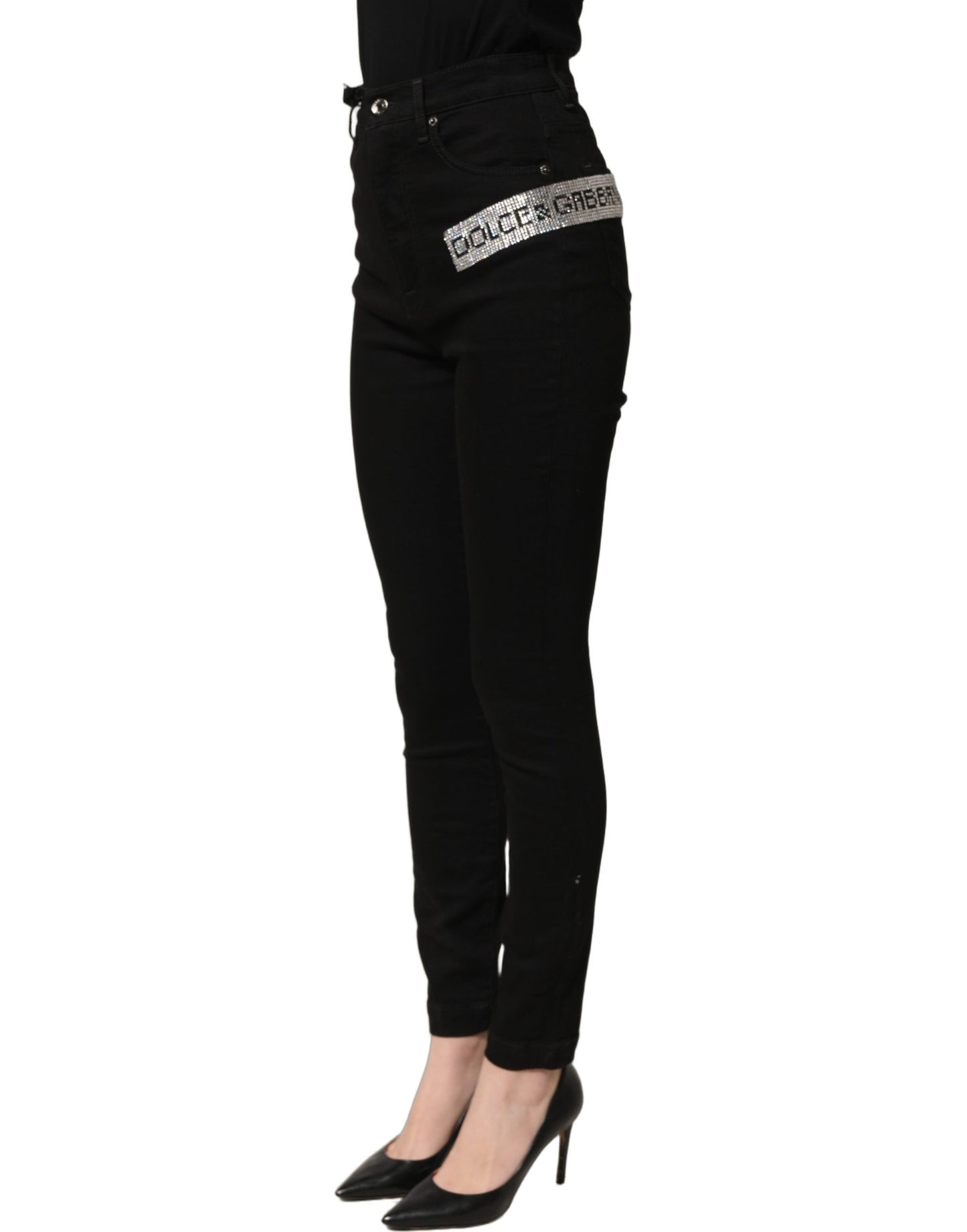 Dolce & Gabbana Black Grace Rhinestone HighWaist Denim Jeans