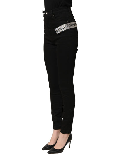 Dolce & Gabbana Black Grace Rhinestone HighWaist Denim Jeans