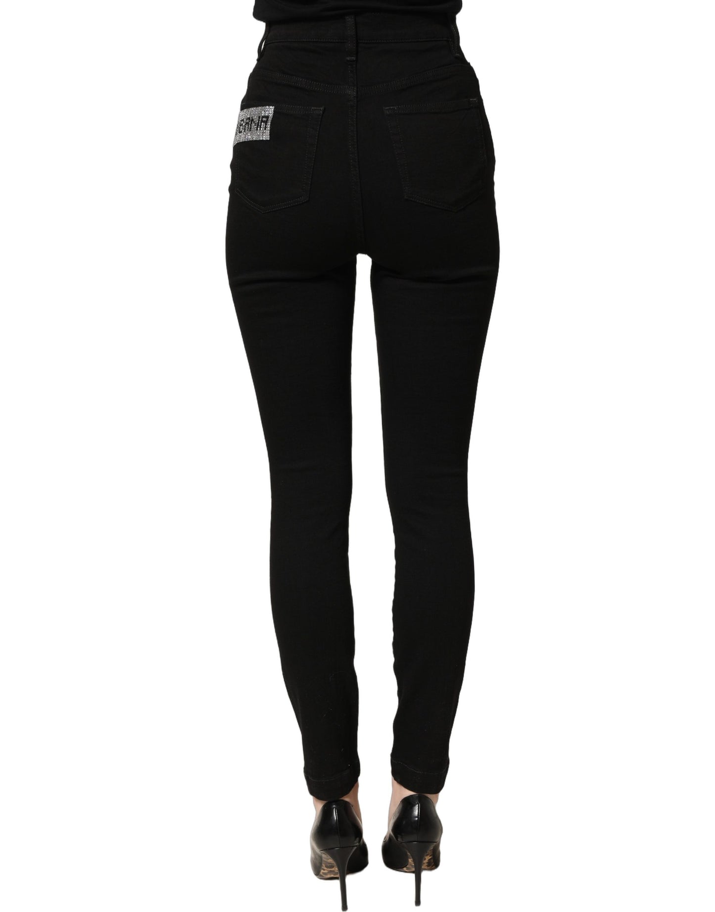 Dolce & Gabbana Black Grace Rhinestone HighWaist Denim Jeans