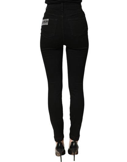 Dolce & Gabbana Black Grace Rhinestone HighWaist Denim Jeans