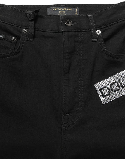 Dolce & Gabbana Black Grace Rhinestone HighWaist Denim Jeans