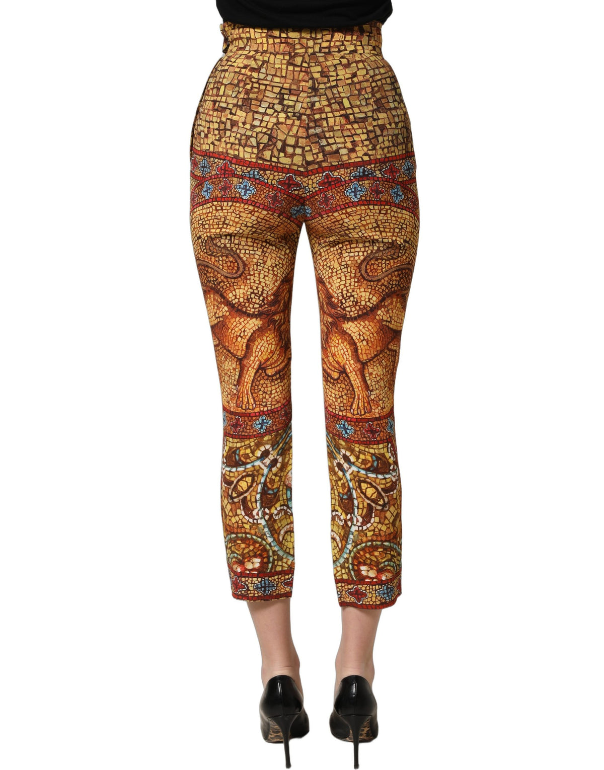 Dolce & Gabbana Women's Cropped High Rise Viscose Crepe Trousers - Multicolor Yellow Print