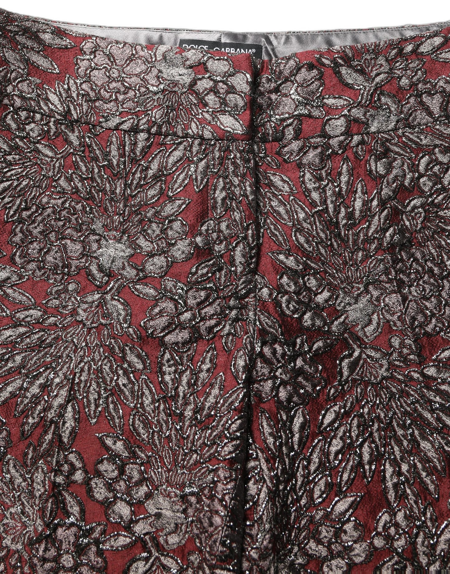 Dolce & Gabbana Burgundy Grey Floral Jacquard Straight Pants