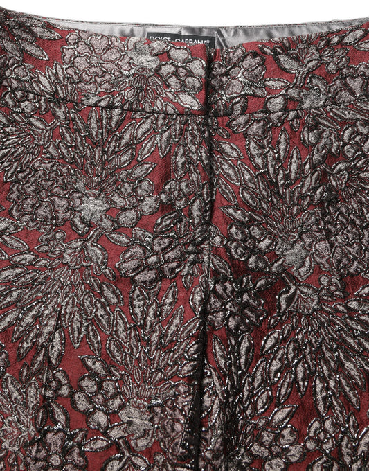Dolce & Gabbana Burgundy Grey Floral Jacquard Straight Pants
