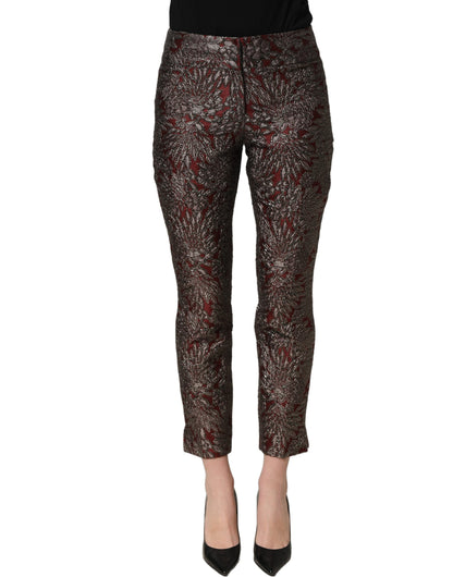 Dolce & Gabbana Burgundy Grey Floral Jacquard Straight Pants