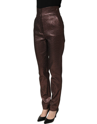 Dolce & Gabbana Metallic Brown High Waist Tapered Leg Pants