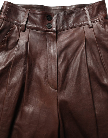 Dolce & Gabbana Brown Leather High Waist Tapered Leg Pants