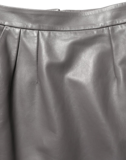 Dolce & Gabbana Gray Leather High Waist Pencil Cut Midi Skirt