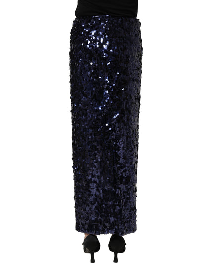 Dolce & Gabbana Blue Sequin High Waist PencilCut Midi Skirt